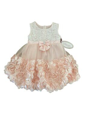 Nannette NWT baby girl 12 month pastel pink rosette bow formal dress rhinestone